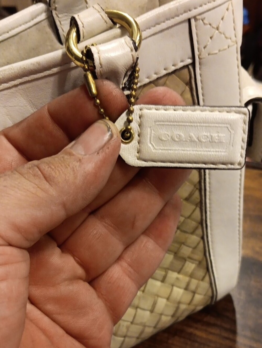 Vintage Coach Straw & White Leather Hampton Basket Tote (Style 4419) - Picture 4 of 8